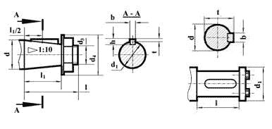 Редуктор РМ, редуктор РМ-500: размеры входного конического и выходного цилиндрического валов