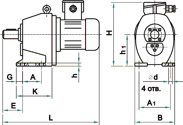 Мотор-редуктор 4МЦ2С-100: исполнение на лапах