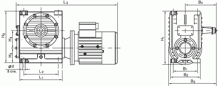 Мотор-редуктор МЧ-125: габаритные и присоединительные размеры