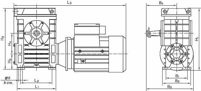Мотор-редуктор 1МЧ-160: габаритные и присоединительные размеры