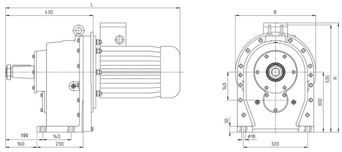 Мотор-редуктор 4МЦ2С-140: исполнение на лапах с общепромышленным двигателем