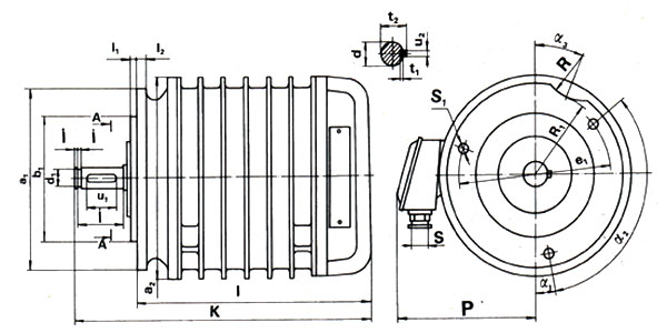 Электродвигатель передвижения серия КК с тормозом: чертеж