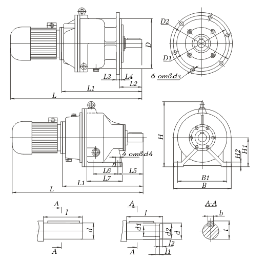 Мотор-редуктор МПО-2М: габаритные и присоединительные размеры
